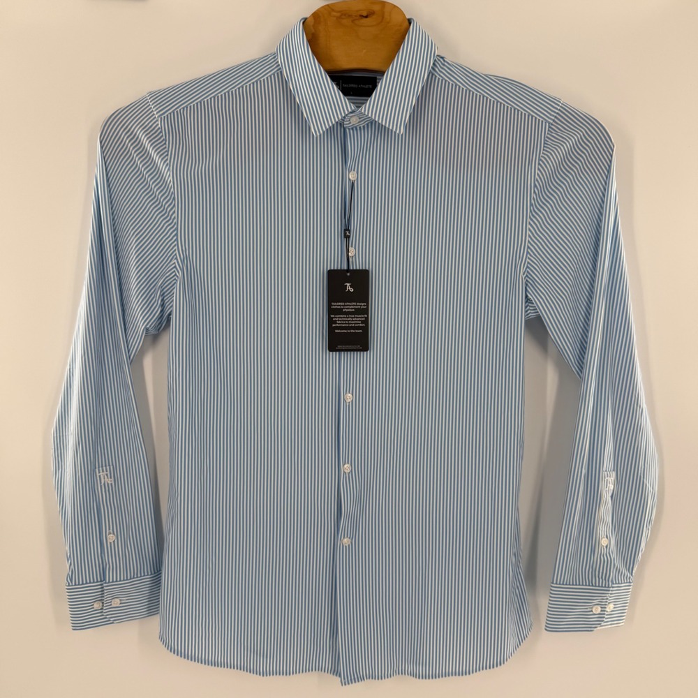 Tailored Athlete Mens Striped Stretch Formal Shirt Muscle Fit Blue White Large